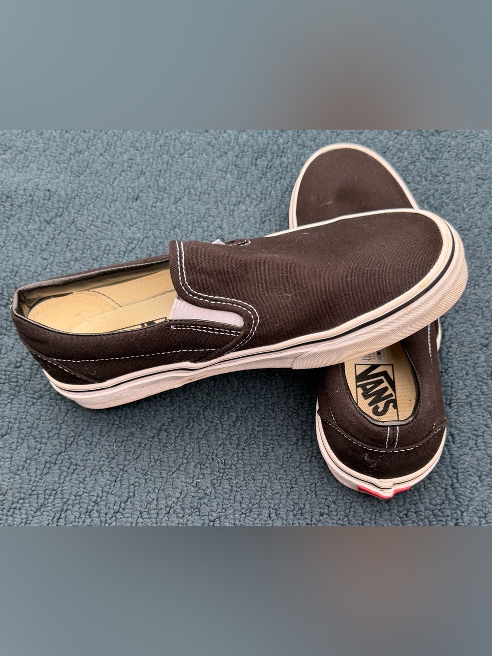Vans Slip-On Loafers in Black Canvas with White Trim